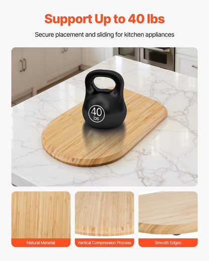 Mixer Slider, Oval 14.5 x 9.4-inch, Appliance Slider Compatible with Tilt Head 4.5-5 Qt Stand Mixer, PTFE Feet, Kitchen Countertop Storage Mover Sliding Tray, Natural Wood