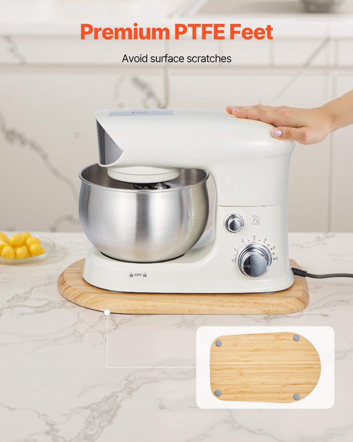 Mixer Slider, Oval 14.5 x 9.4-inch, Appliance Slider Compatible with Tilt Head 4.5-5 Qt Stand Mixer, PTFE Feet, Kitchen Countertop Storage Mover Sliding Tray, Natural Wood