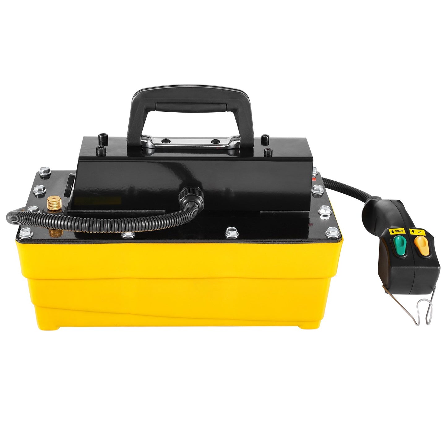 689 bar(10,000PSI) Air Hydraulic Pump, 2.3 L(0.61 Gal) Reservoir, NPT 9.5mm(3/8 In) Oil Outlet, NPT 6.4mm(1/4 In) Inlet, Plastic Air Hydraulic Pump with Remote Control Actuator, for Automobile Frame Machine & Hydraulic Press