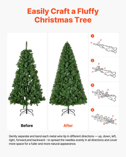 Christmas Tree, 2.2m Artificial Xmas Tree, Full Holiday Decor Trees with 1346 Branch Tips & Sturdy Metal Base for Home Party Office Decoration
