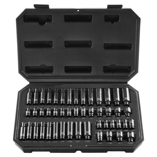 1/4" Drive Impact Socket Set, 48 Piece Deep & Shallow Socket Set SAE 3/16"-9/16" and Metric 4-15mm, 6 Point Cr-Mo Alloy Steel for Auto Repair, Easy-to-Read Size Markings, Storage Case