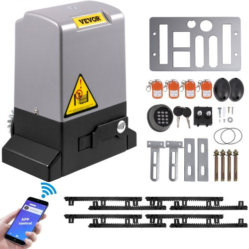 Sliding Gate Opener, 1800 KG 4 m, Automatic Sliding Gate with 4 Remote Controllers & APP Control, Electric Rolling Driveway Slide Gate Motor, Complete Gate Operator Hardware Security System Kit