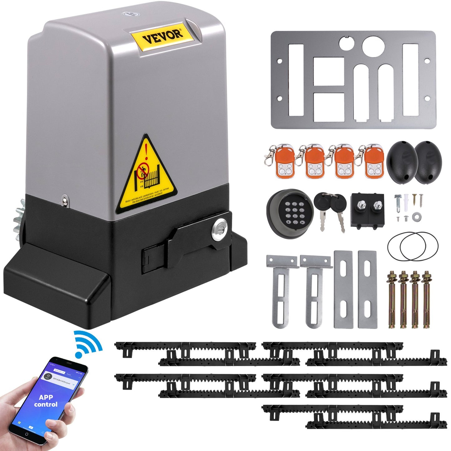 Sliding Gate Opener, 1800 KG 5 m, Automatic Sliding Gate with 4 Remote Controllers & APP Control, Electric Rolling Driveway Slide Gate Motor, Complete Gate Operator Hardware Security System Kit