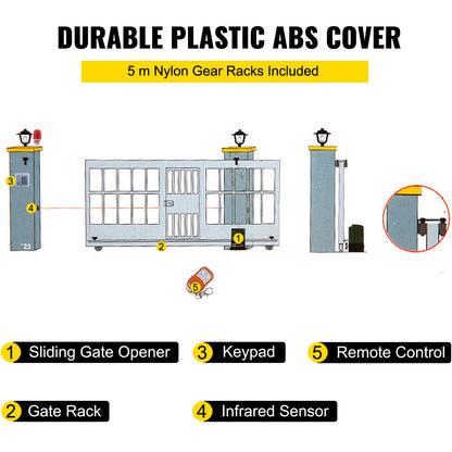 Sliding Gate Opener, 1800 KG 5 m, Automatic Sliding Gate with 4 Remote Controllers & APP Control, Electric Rolling Driveway Slide Gate Motor, Complete Gate Operator Hardware Security System Kit