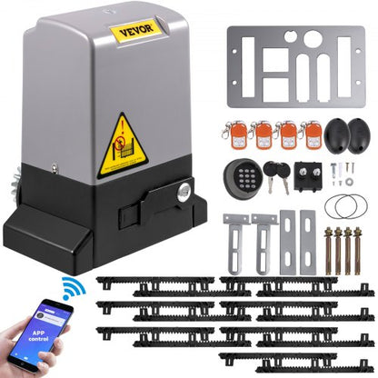 Sliding Gate Opener, 1800 KG 7 m, Automatic Sliding Gate with 4 Remote Controllers & APP Control, Electric Rolling Driveway Slide Gate Motor, Complete Gate Operator Hardware Security System Kit