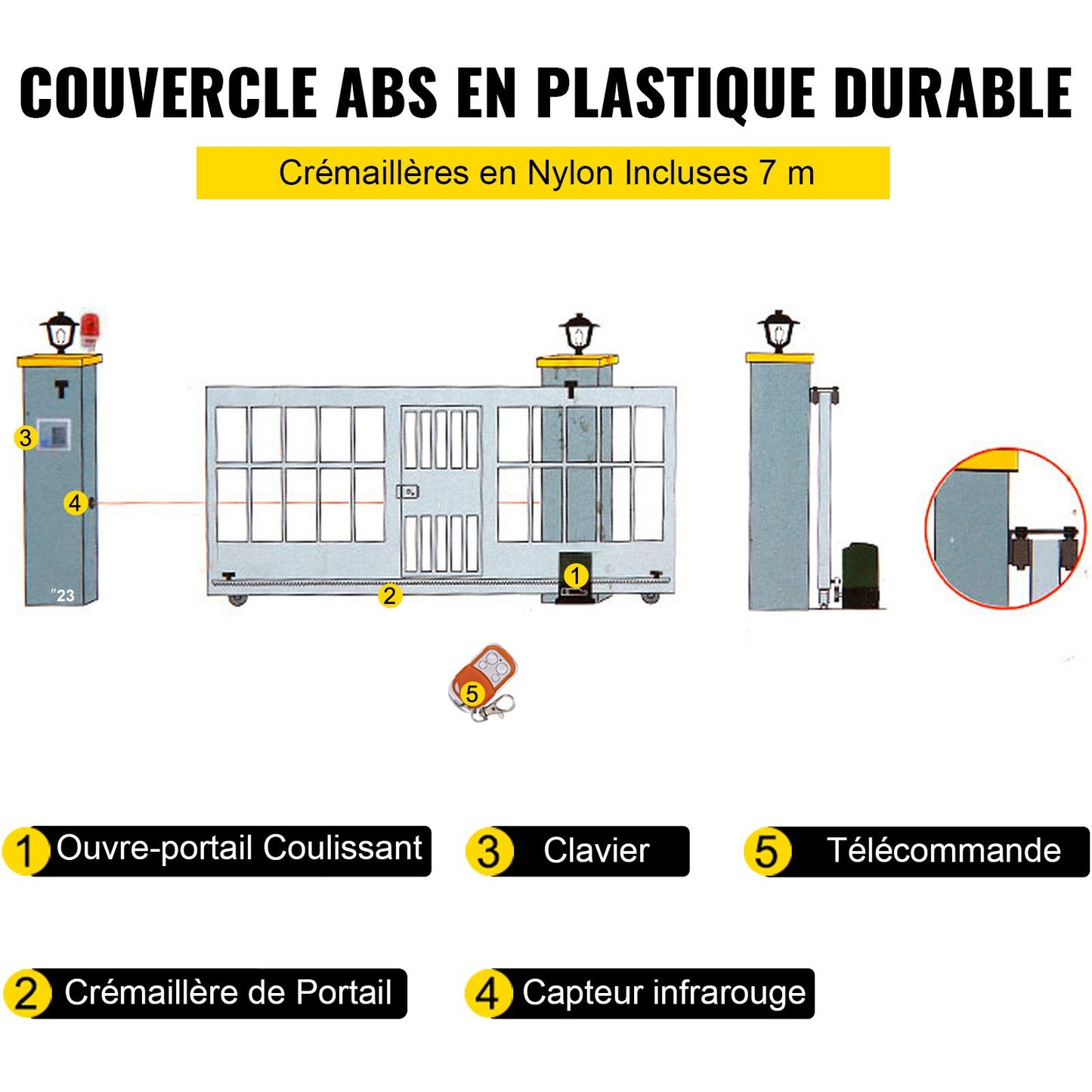 Sliding Gate Opener, 1800 KG 7 m, Automatic Sliding Gate with 4 Remote Controllers & APP Control, Electric Rolling Driveway Slide Gate Motor, Complete Gate Operator Hardware Security System Kit