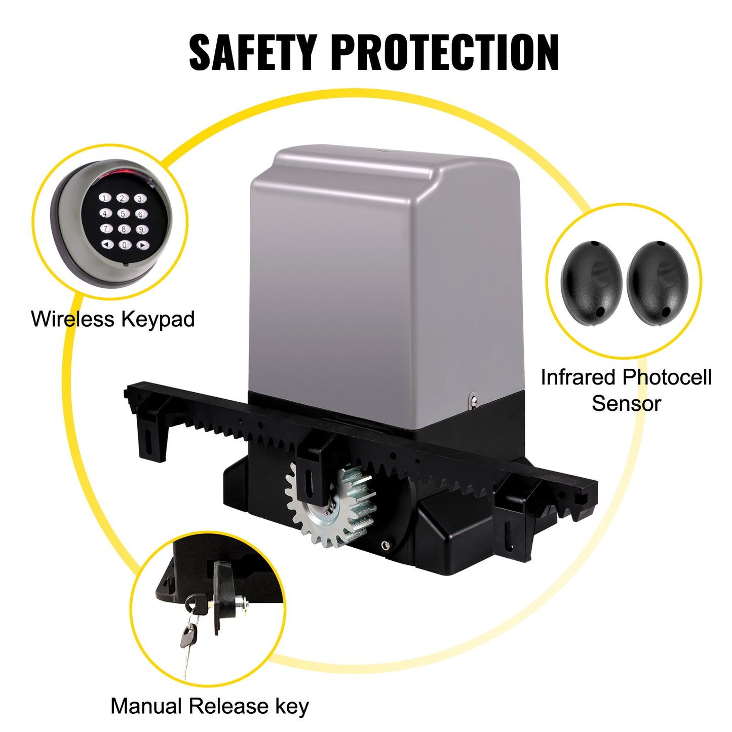Sliding Gate Opener, 1800 KG 8 m, Automatic Sliding Gate with 4 Remote Controllers & APP Control, Electric Rolling Driveway Slide Gate Motor, Complete Gate Operator Hardware Security System Kit