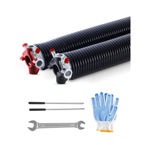 Garage Door Torsion Springs, Pair of 0.250 x 2 x 35 in, 16000 Cycles, Electrophoresis Black Coated for Replacement, Garage Door Springs with Non-Slip Winding Bars, Gloves and Mounting Wrench
