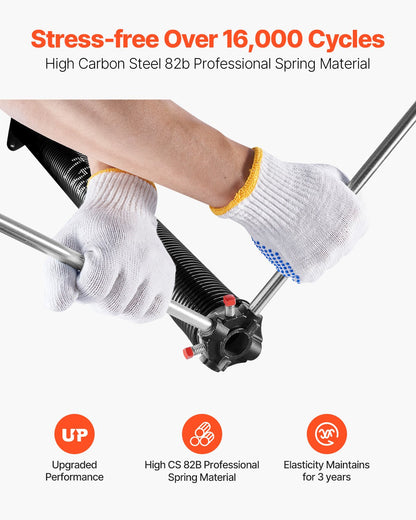 Garagentor-Torsionsfedern, Paar, 0,25 x 2 x 31 Zoll, 16.000 Zyklen, elektrophoretisch schwarz beschichtet, inklusive rutschfester Aufziehstangen, Handschuhen und Montageschlüssel