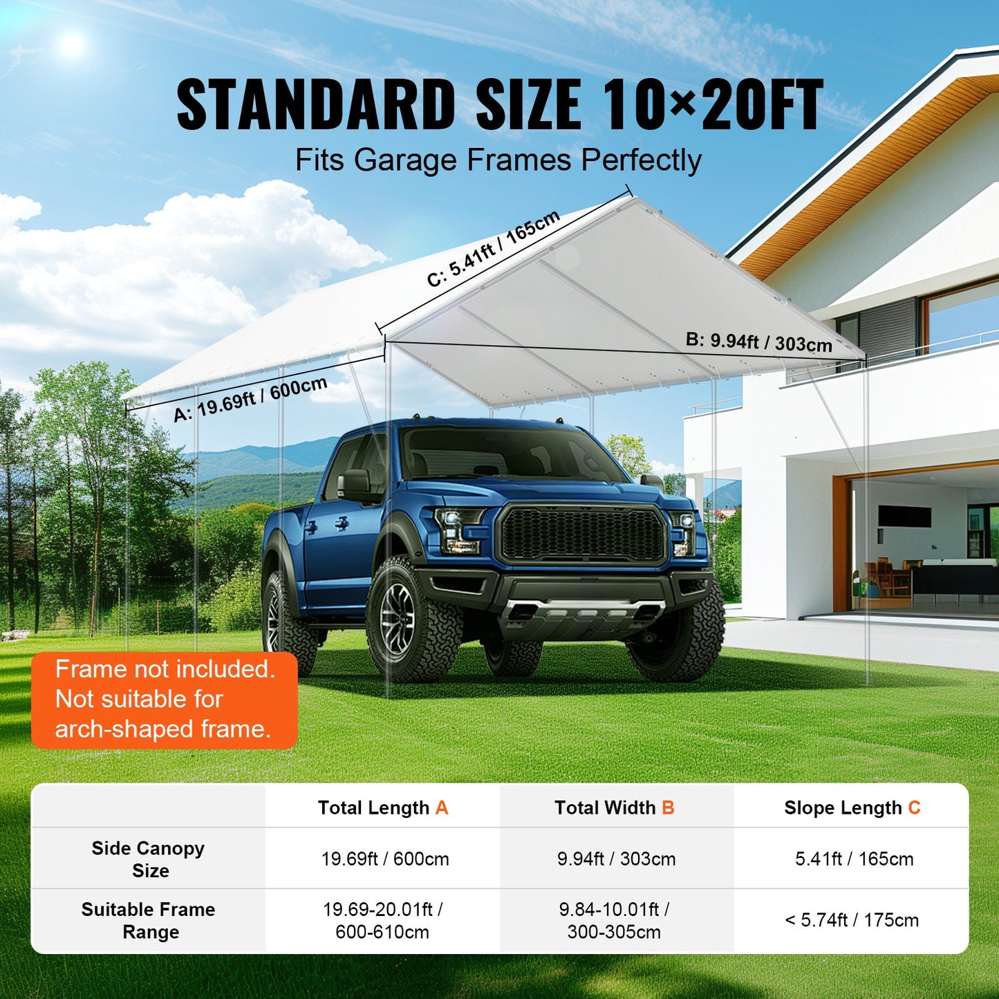 10 x 20 ft Carport Replacement Canopy Cover, Garage Top Tent Shelter Tarp Heavy-Duty Waterproof & UV Protected, Easy Installation with 40 Ball Bungeess (Only Top Cover, Frame Not Include), White