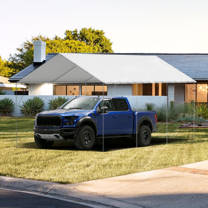 10 x 20 ft Carport Replacement Canopy Cover, Garage Top Tent Shelter Tarp Heavy-Duty Waterproof & UV Protected, Easy Installation with 40 Ball Bungeess (Only Top Cover, Frame Not Include), White