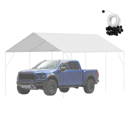 10 x 20 ft Carport Replacement Canopy Cover, Garage Top Tent Shelter Tarp Heavy-Duty Waterproof & UV Protected, Easy Installation with 40 Ball Bungeess (Only Top Cover, Frame Not Include), White