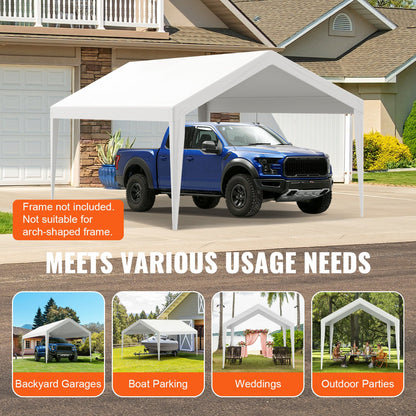 Carport Replacement Canopy Cover 6100 x 3040 mm, Garage Top Tent Shelter Tarp Heavy-Duty Waterproof & UV Protected, Easy Installation with Ball Bungees,White (Only Top Cover, Frame Not Include)
