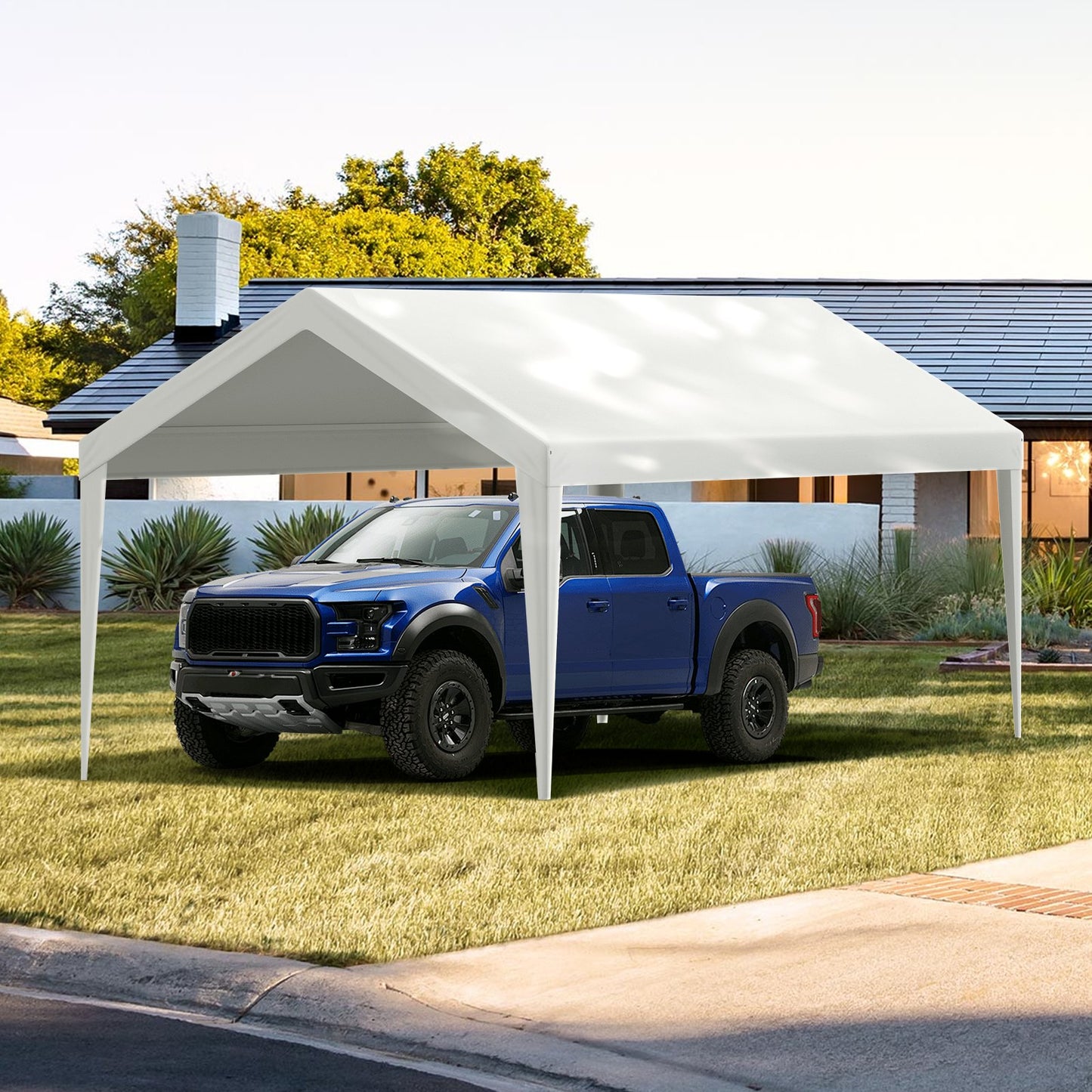 Carport Replacement Canopy Cover 6100 x 3040 mm, Garage Top Tent Shelter Tarp Heavy-Duty Waterproof & UV Protected, Easy Installation with Ball Bungees,White (Only Top Cover, Frame Not Include)
