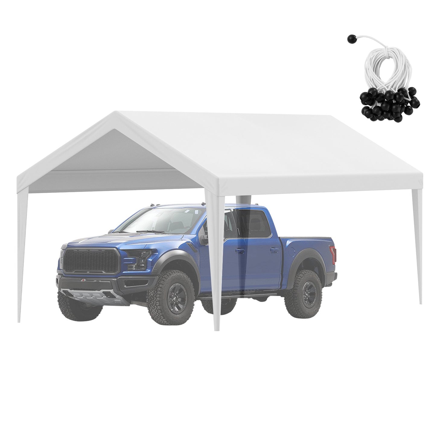 Carport Replacement Canopy Cover 6100 x 3040 mm, Garage Top Tent Shelter Tarp Heavy-Duty Waterproof & UV Protected, Easy Installation with Ball Bungees,White (Only Top Cover, Frame Not Include)