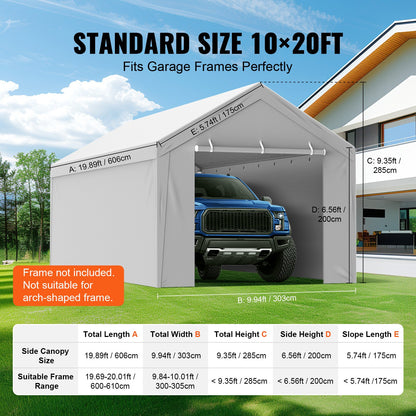 Carport Replacement Canopy Cover Top + Side Wall 6000 x 3000 mm, Garage Tent Shelter Tarp Heavy-Duty Waterproof & UV Protected, Easy Installation with Ball Bungees,White (Frame Not Included)