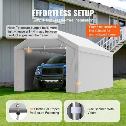 Carport Replacement Canopy Cover Top + Side Wall 6000 x 3000 mm, Garage Tent Shelter Tarp Heavy-Duty Waterproof & UV Protected, Easy Installation with Ball Bungees,White (Frame Not Included)