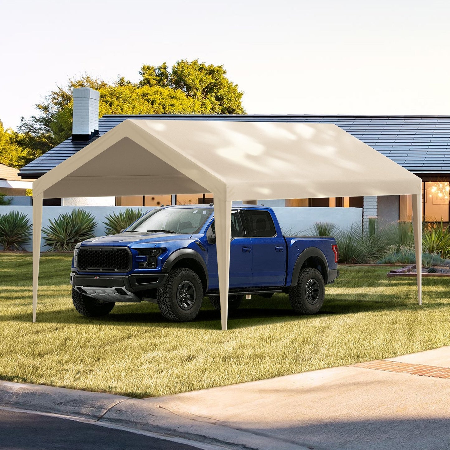 Carport Replacement Canopy Cover 10 x 20 ft, Garage Top Tent Shelter Tarp Heavy-Duty Waterproof & UV Protected, Easy Installation with Ball Bungees,Beige (Only Top Cover, Frame Not Include)