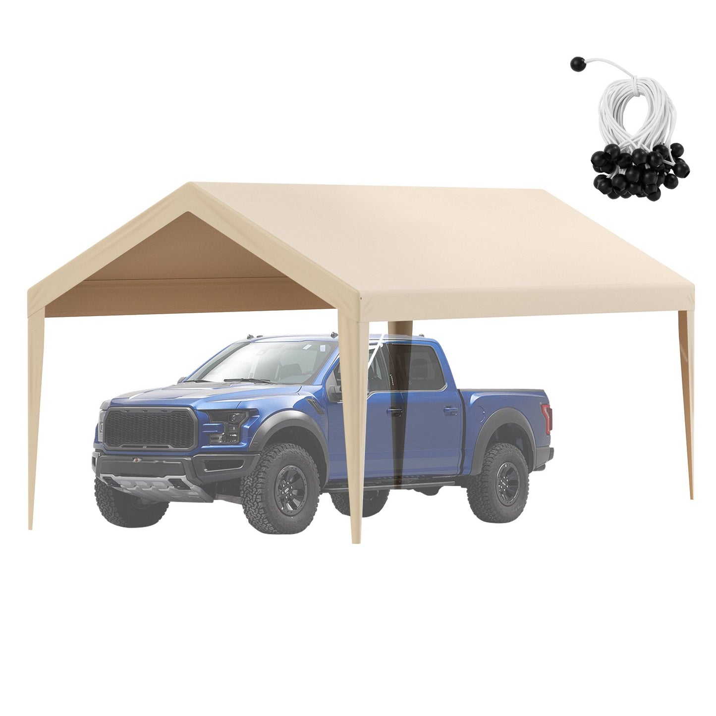 Carport Replacement Canopy Cover 10 x 20 ft, Garage Top Tent Shelter Tarp Heavy-Duty Waterproof & UV Protected, Easy Installation with Ball Bungees,Beige (Only Top Cover, Frame Not Include)