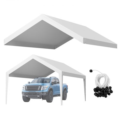 Carport Replacement Canopy, 3.6 x 6 m Potable Garage Tent Top Tarp, UV-Resistant & Waterproof Car Shelter Tarp, Heavy Duty Car Port Cover with Ball Buggees, White, Frame Not Included