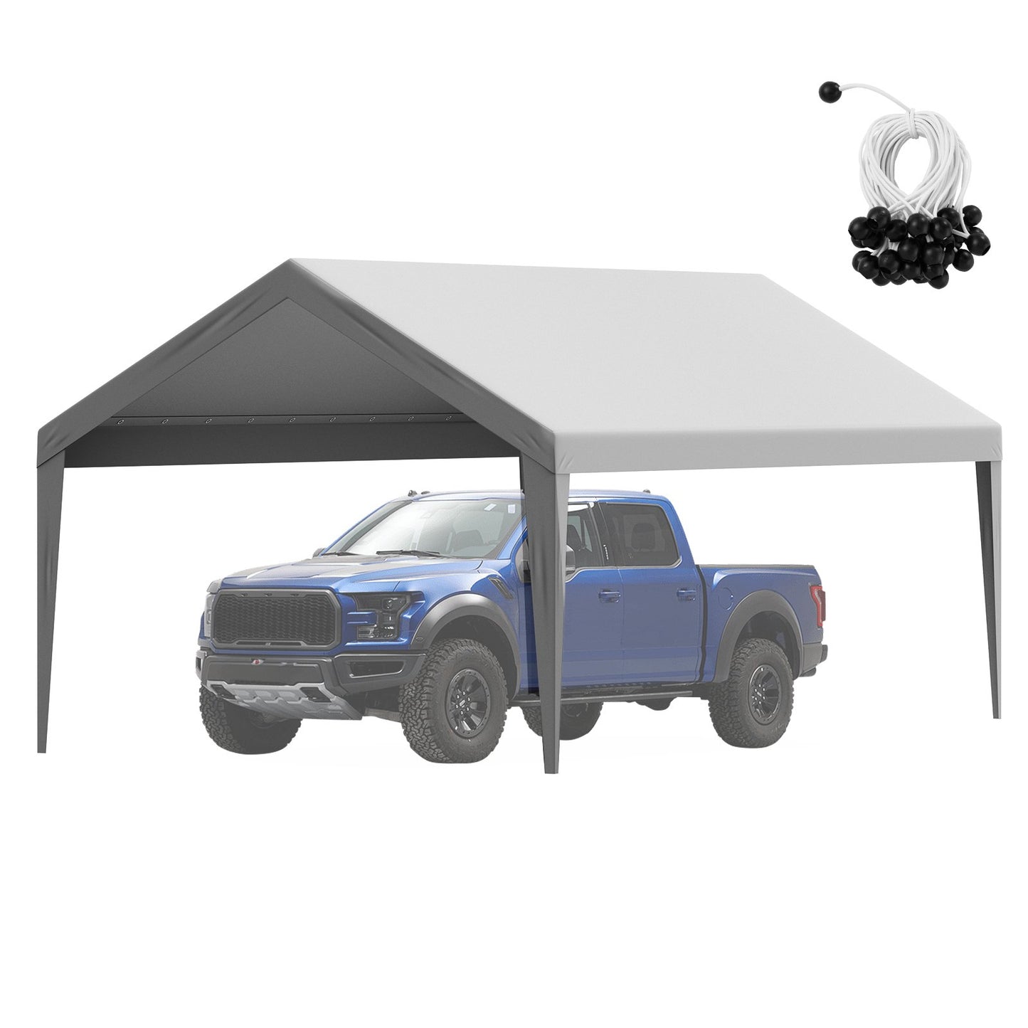 Carport Replacement Canopy Cover 12 x 20 ft, Garage Top Tent Shelter Tarp Heavy-Duty Waterproof & UV Protected, Easy Installation with Ball Bungees,Grey (Only Top Cover, Frame Not Include)