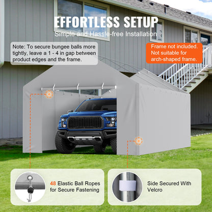 Carport Replacement Canopy Cover Side Wall 12 x 20 ft, Garage Tent Shelter Tarp Heavy-Duty Waterproof & UV Protected, Easy Installation with Ball Bungees,Grey (Top and Frame Not Included)