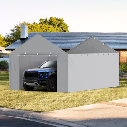 Carport Replacement Canopy Cover Side Wall 12 x 20 ft, Garage Tent Shelter Tarp Heavy-Duty Waterproof & UV Protected, Easy Installation with Ball Bungees,Grey (Top and Frame Not Included)