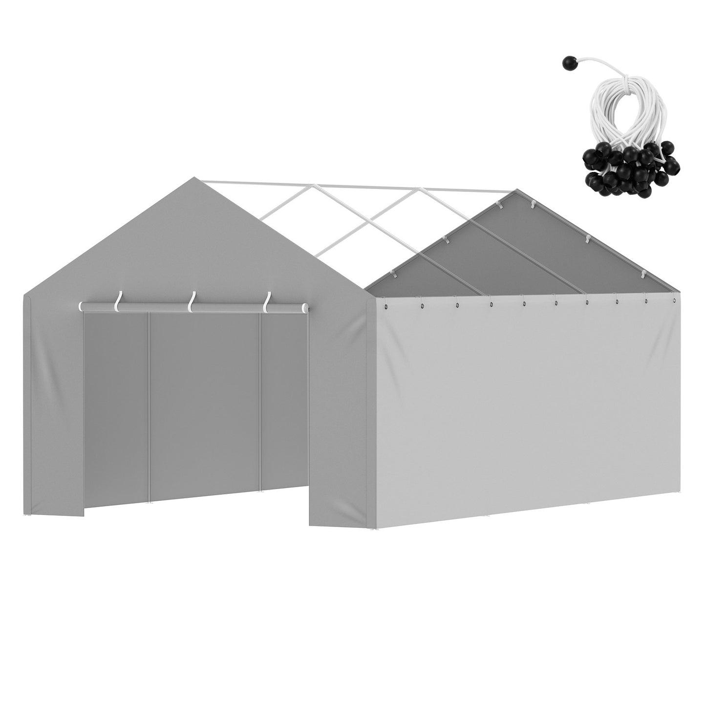 Carport Replacement Canopy Cover Side Wall 12 x 20 ft, Garage Tent Shelter Tarp Heavy-Duty Waterproof & UV Protected, Easy Installation with Ball Bungees,Grey (Top and Frame Not Included)