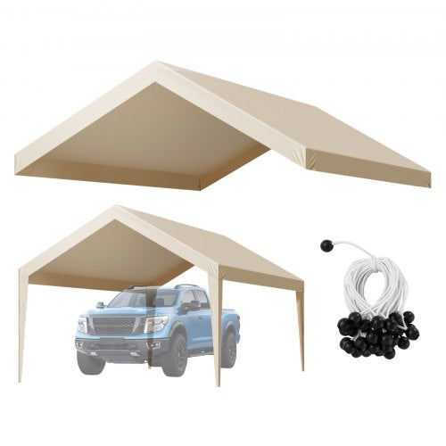 Carport Replacement Canopy, 3.6 x 6 m Potable Garage Tent Top Tarp, UV-Resistant & Waterproof Car Shelter Tarp, Heavy Duty Car Port Cover with Ball Buggees, Beige, Frame Not Included