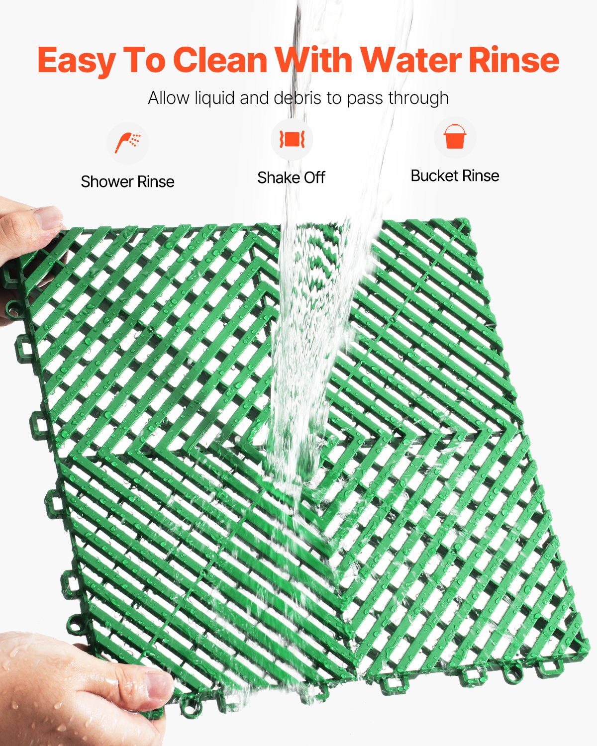 Interlocking Drainage Mat, 50 Pcs Modular Interlocking Cushion, 12” x 12” Splicing Drainage Mats, Non-Slip Green PP Drainage Floor Tile and Shower Mat, for Garage, Garden, Kitchen & Outdoor