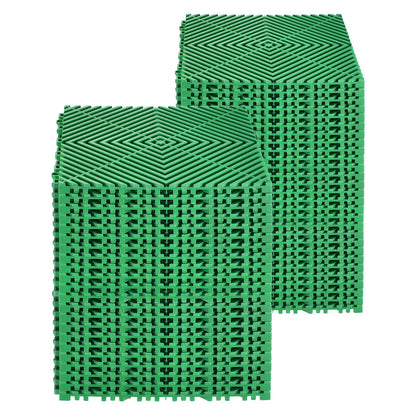 Interlocking Drainage Mat, 50 Pcs Modular Interlocking Cushion, 12” x 12” Splicing Drainage Mats, Non-Slip Green PP Drainage Floor Tile and Shower Mat, for Garage, Garden, Kitchen & Outdoor