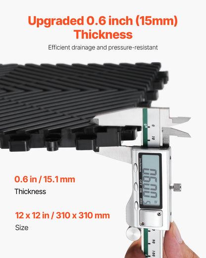 Ineinandergreifende Drainagematte, 30 x 30 cm, modulares Stecksystem, 50-teiliges Set, rutschfeste schwarze PP-Bodenfliese und Duschmatte, für Garage, Garten, Küche und Außenbereich
