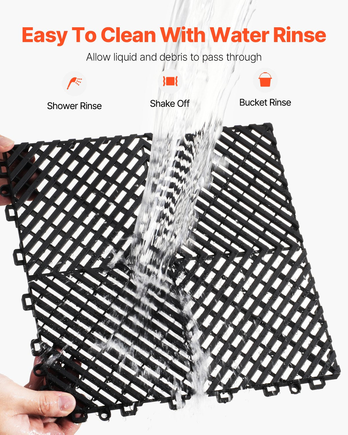 Ineinandergreifende Drainagematte, 30 x 30 cm, modulares Stecksystem, 50-teiliges Set, rutschfeste schwarze PP-Bodenfliese und Duschmatte, für Garage, Garten, Küche und Außenbereich