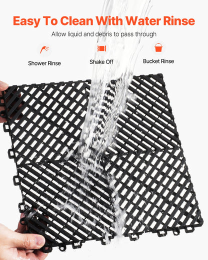 Ineinandergreifende Drainagematte, 30 x 30 cm, modulares Stecksystem, 50-teiliges Set, rutschfeste schwarze PP-Bodenfliese und Duschmatte, für Garage, Garten, Küche und Außenbereich