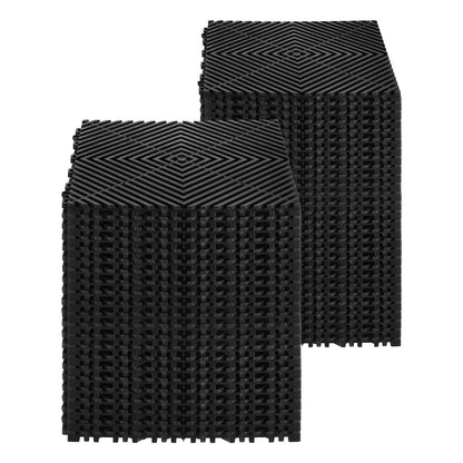 Ineinandergreifende Drainagematte, 30 x 30 cm, modulares Stecksystem, 50-teiliges Set, rutschfeste schwarze PP-Bodenfliese und Duschmatte, für Garage, Garten, Küche und Außenbereich