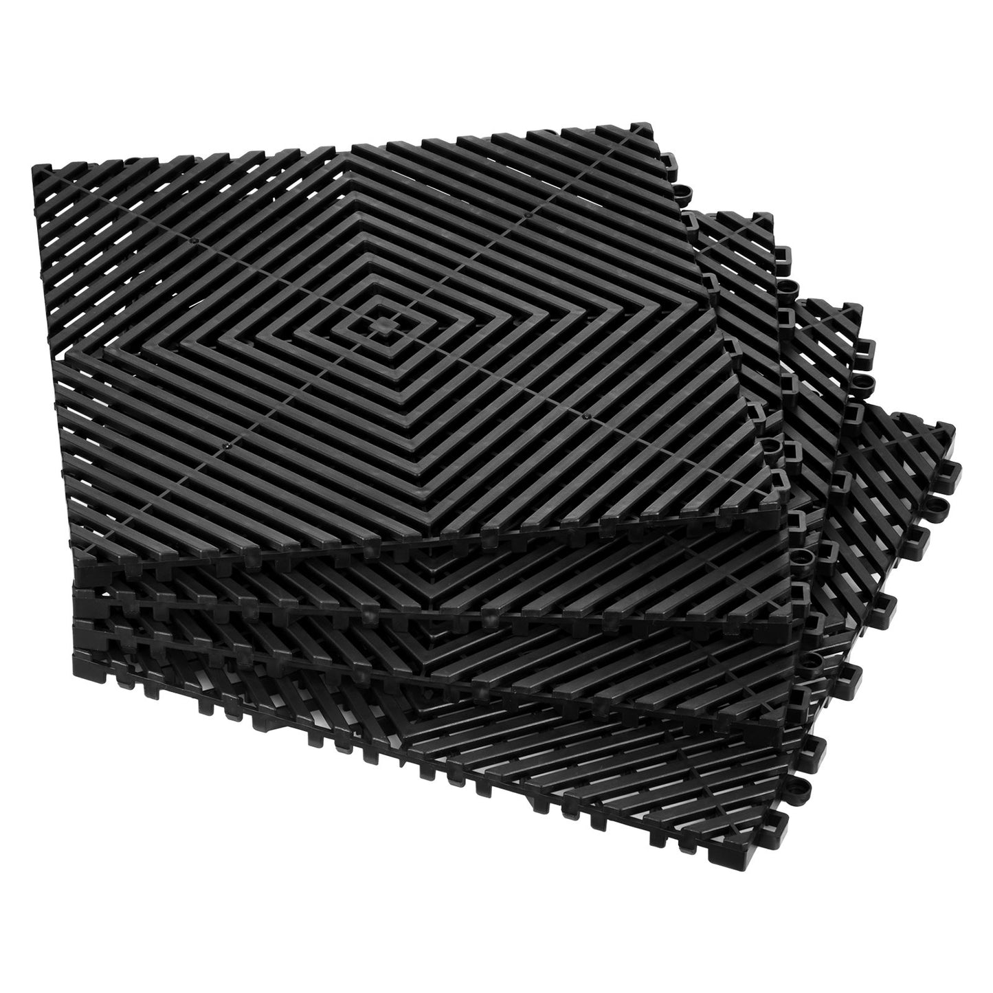 Interlocking Drainage Mat, 12” x 12” Modular Interlocking Cushion, 24 Pcs Splicing Drainage Mats, Non-Slip Black PP Drainage Floor Tile and Shower Mat, for Garage, Garden, Kitchen & Outdoor