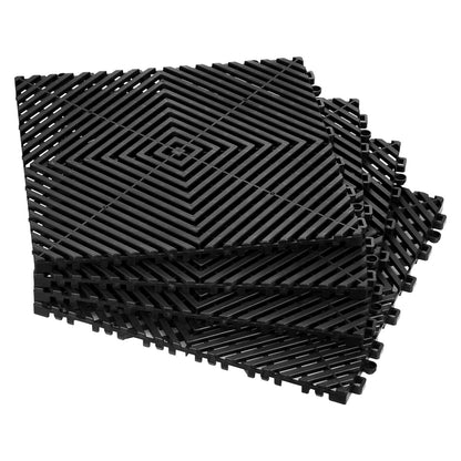 Interlocking Drainage Mat, 12” x 12” Modular Interlocking Cushion, 24 Pcs Splicing Drainage Mats, Non-Slip Black PP Drainage Floor Tile and Shower Mat, for Garage, Garden, Kitchen & Outdoor