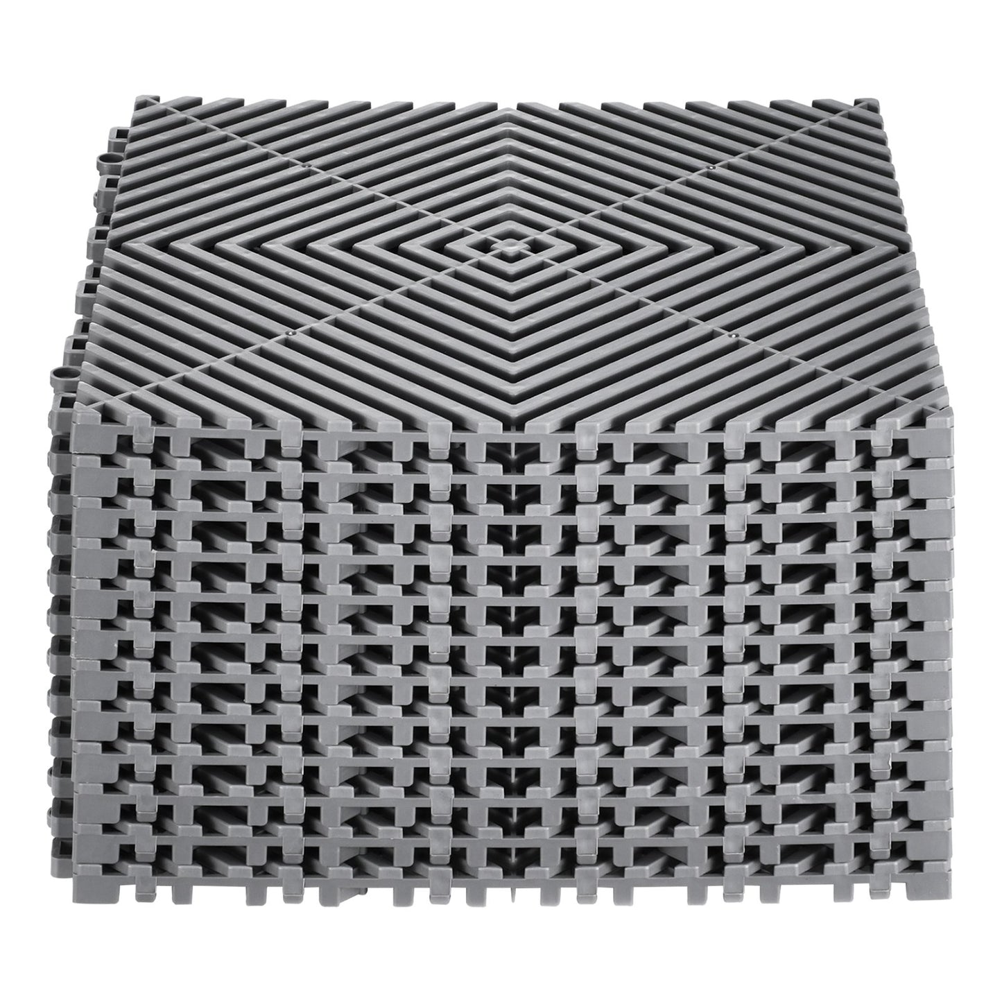 Interlocking Drainage Mat, 12” x 12” Modular Interlocking Cushion, 12 Pcs Splicing Drainage Mats, Non-Slip Gray PP Drainage Floor Tile and Shower Mat, for Garage, Garden, Kitchen & Outdoor