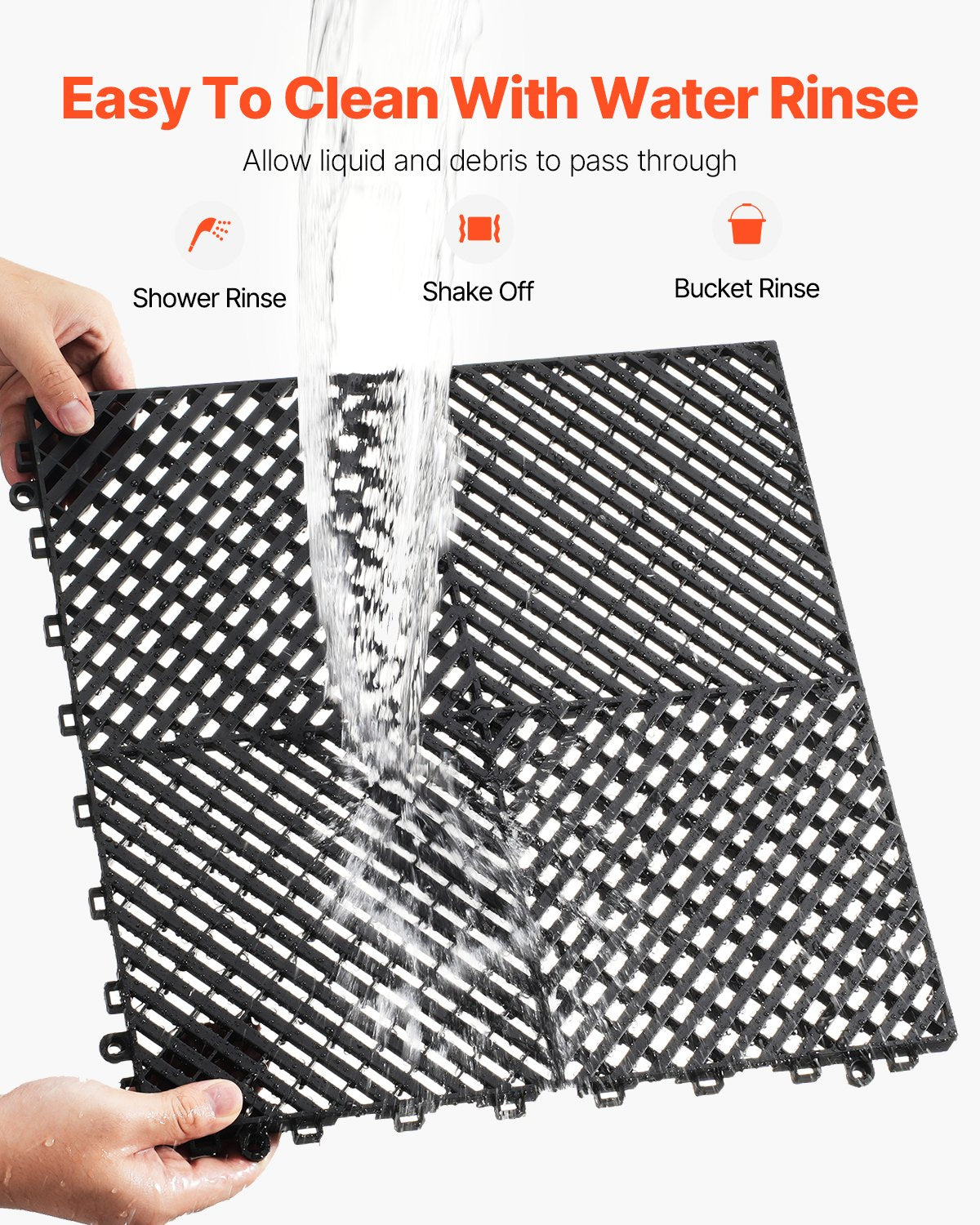 Interlocking Drainage Mat, 15.7” x 15.7” Modular Interlocking Cushion, 24 Pcs Splicing Drainage Mats, Non-Slip Black PP Drainage Floor Tile and Shower Mat, for Garage, Garden, Kitchen & Outdoor