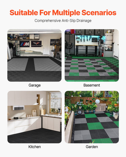 Interlocking Drainage Mat, 15.7” x 15.7” Modular Interlocking Cushion, 24 Pcs Splicing Drainage Mats, Non-Slip Black PP Drainage Floor Tile and Shower Mat, for Garage, Garden, Kitchen & Outdoor