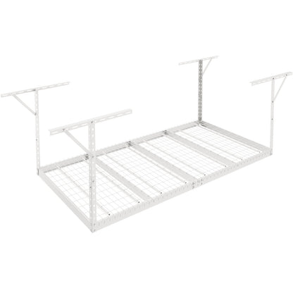 Overhead Garage Storage Rack, 48x96 inch Garage Ceiling Storage Racks, Heavy Duty Adjustable Cold Rolled Steel Racks for Garage Storage, Organization, 600 lbs Load Capacity, 22''-40", White