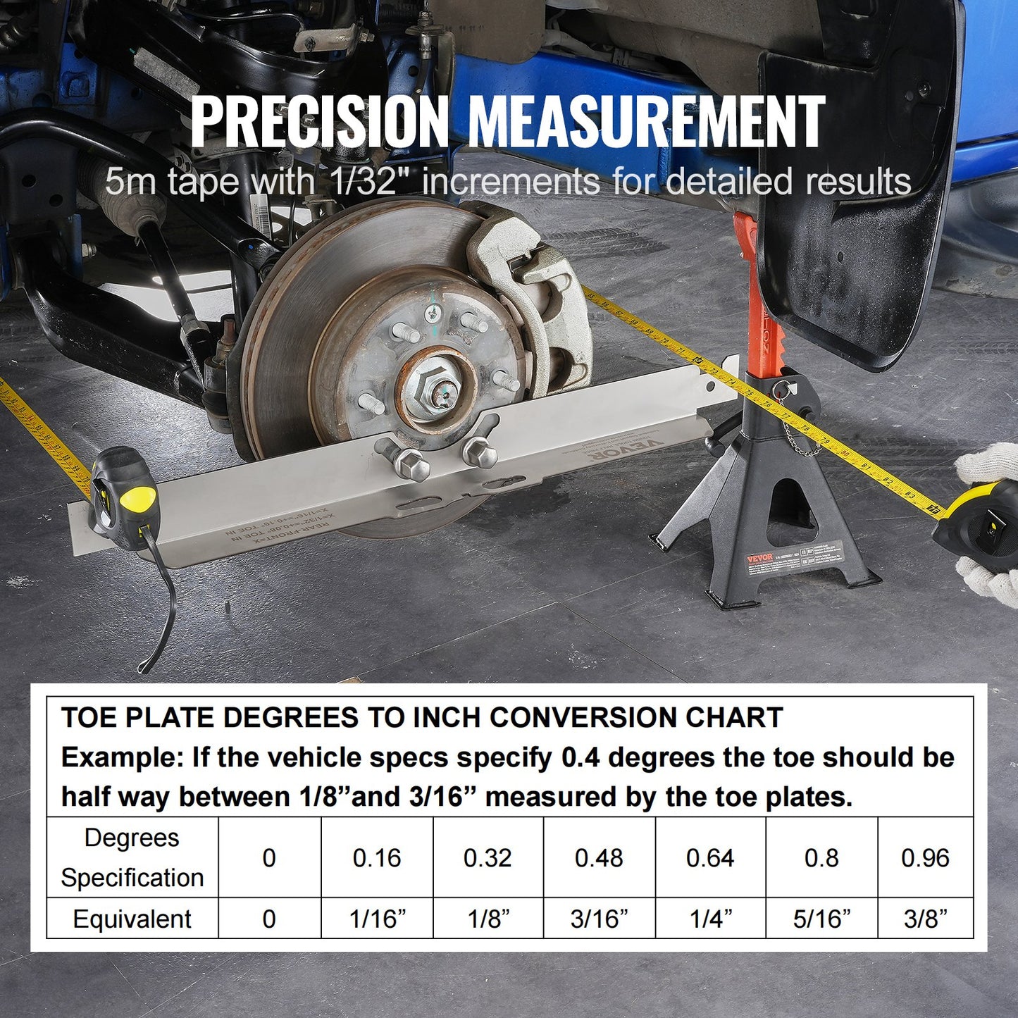 Wheel Alignment Tool, 2-Pack Toe Alignment Toe Plates, Stainless Steel Wheel Alignment Tool Plate, Toe Angle Accurate Measurement, Includes 2 Measuring Tapes & Conversion Chart