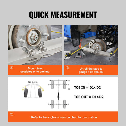 Wheel Alignment Tool, 2-Pack Toe Alignment Toe Plates, Stainless Steel Wheel Alignment Tool Plate, Toe Angle Accurate Measurement, Includes 2 Measuring Tapes & Conversion Chart