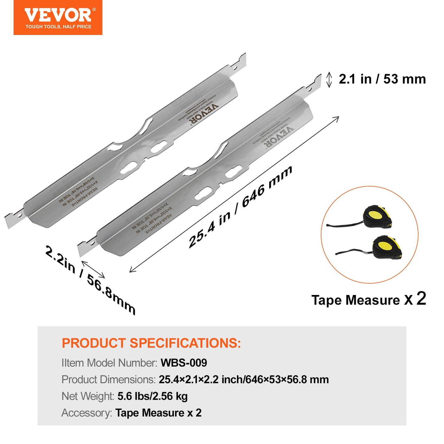 Wheel Alignment Tool, 2-Pack Toe Alignment Toe Plates, Stainless Steel Wheel Alignment Tool Plate, Toe Angle Accurate Measurement, Includes 2 Measuring Tapes & Conversion Chart