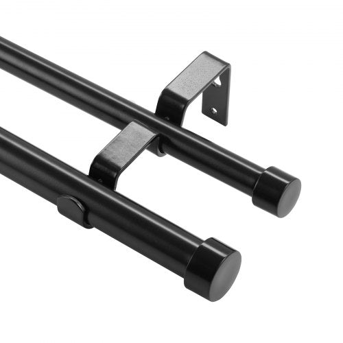 Double Rod Curtain Rods, 36-72 inches(3-6ft) Adjustable Length, Black Double Curtain Rods with Cap Finials, 1" and 3/4" Diameter, Double Window Drapery Rod for Sheer and Blackout Curtains