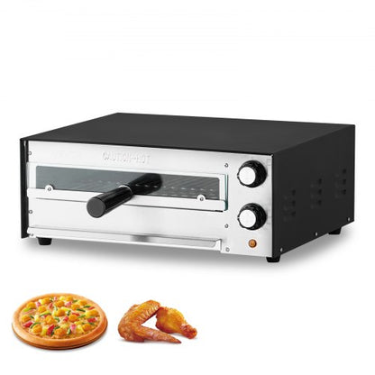 Elektrischer Pizzaofen, 30 cm (12 Zoll) Tischpizzaofen, max. 300 °C (572 °F), 1450 W Leistung, mit Timer und Temperaturregelung, Pizzaofen mit zwei Heizrohren, Krümelschublade, für Restaurants und die heimische Küche