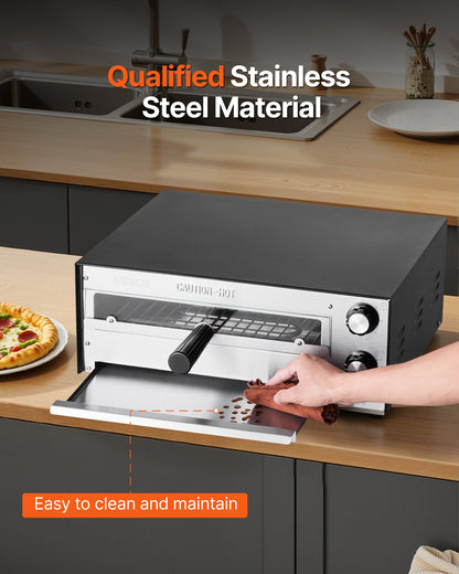 Elektrischer Pizzaofen, 30 cm (12 Zoll) Tischpizzaofen, max. 300 °C (572 °F), 1450 W Leistung, mit Timer und Temperaturregelung, Pizzaofen mit zwei Heizrohren, Krümelschublade, für Restaurants und die heimische Küche