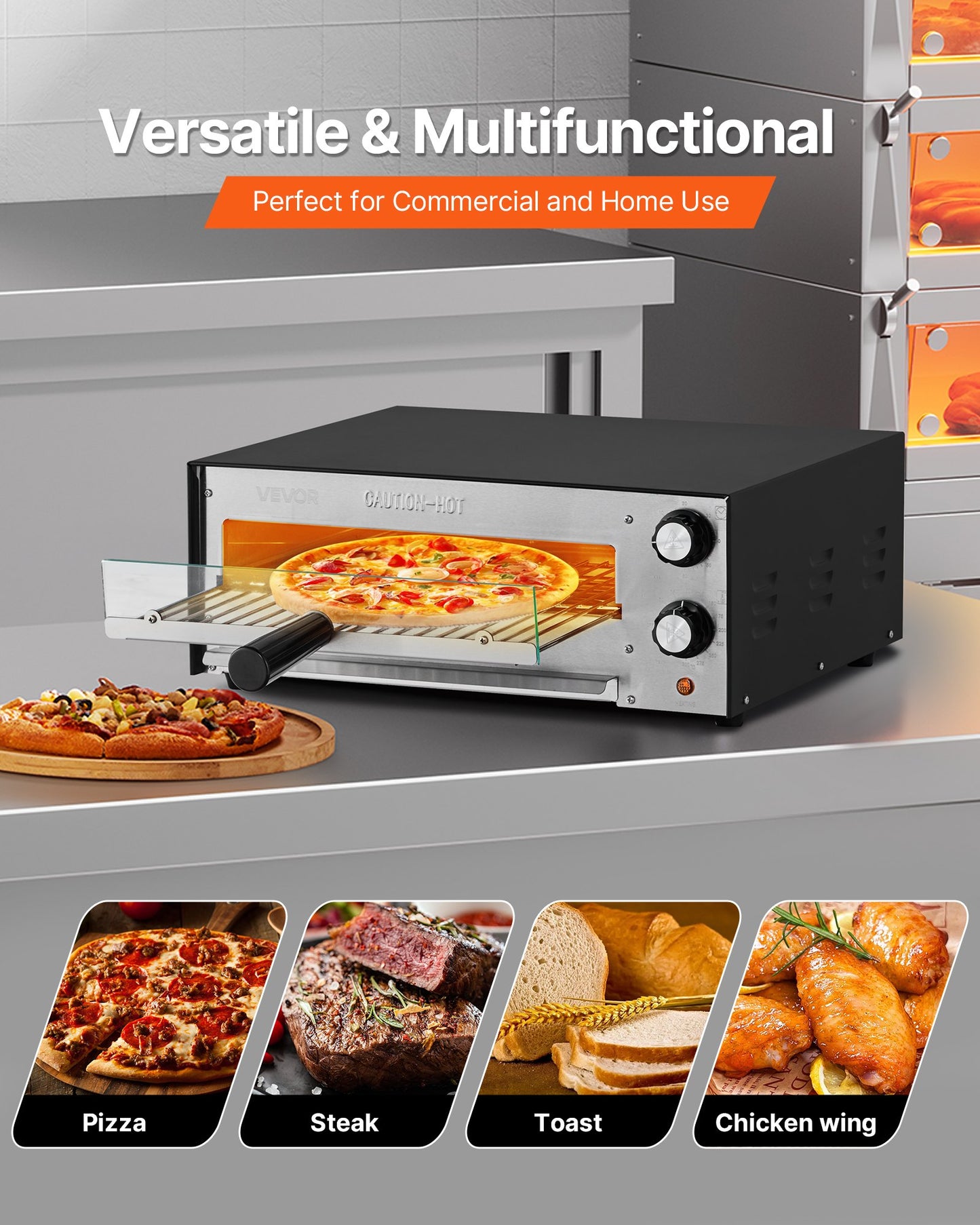Elektrischer Pizzaofen, 30 cm (12 Zoll) Tischpizzaofen, max. 300 °C (572 °F), 1450 W Leistung, mit Timer und Temperaturregelung, Pizzaofen mit zwei Heizrohren, Krümelschublade, für Restaurants und die heimische Küche