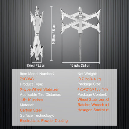 Camper Wheel Chock Stabilizer, X-shaped RV Stabilizer Wheel Chock, Fit for 1.5" to 10" Tire Space, 2 Sets of Wheel Chocks with Ratchet Wrench and Storage Bag for Campers Travel Trailers Trucks