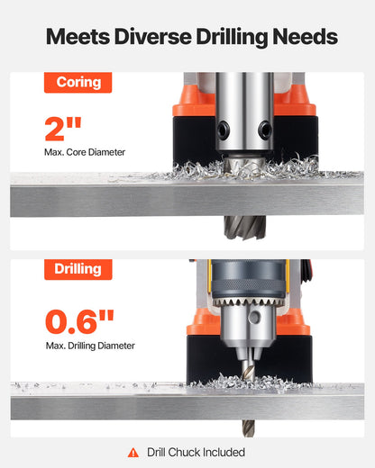 Magnetic Drill Press, 1350 W, 50 mm Boring Diameter, 12500N Power Portable Mag Drill Press, 0–800 RPM Adjustable Speed, with Weldon Shank, for Metal Surface, Industrial and Home Improvement